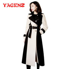 Yagenz casaco de lã longo feminino, casaco feminino para outono e escritório, blusão feminino com cinto, blusão de lã 638 2024 - compre barato