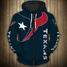 Fashion sportswear Houston men's White five-pointed star stitching bull head print Texans zipper hoodie 2024 - buy cheap