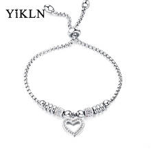 YiKLN Titanium Stainless Steel Mosaic Crytal Heart Charm Bracelets For Girl Rose Gold Adjustable Chain & Link Bracelet YB20053 2024 - buy cheap