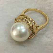 New trend lady's exquisite 18KGP inlay crystal 14mm white shell pearl ring SIZE 6/7/8/9/10 2024 - buy cheap