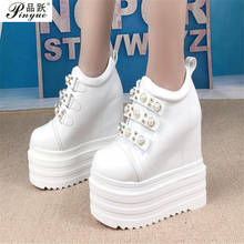 Autumn Woman Ankle Boots High Heels Platform Shoes Height Increased 13.5CM Breathable Sneakers High Top White Casual Shoes 2024 - buy cheap