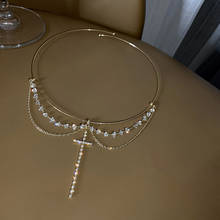Collar Necklace Rhinestone Adjustable Clavicle Chain Open Choker Cross Pendant Elegant Vintage Fashion Jewelry For Women Girls 2024 - buy cheap