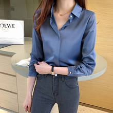 Satin Blouses For Spring 2021 Elegant Chiffon Shirts Women Blouses Office Lady Long Sleeve Blue Shirt Ladies Tops 2024 - buy cheap