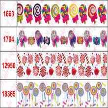 16mm-75mm arco-íris lollipop doces impresso gorgorão/inimigo fita pontos coloridos pena diy cabelo bowknots 50 jardas/rolo 2024 - compre barato
