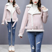 Women Fur Faux Leather Jacket Coat 2020 Winter Lamb Wool Turn-down Collar Long Sleeve Zipper Thick Warm Oversized Coat 2024 - buy cheap