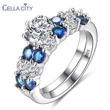 Cellacity Luxury Silver 925 Jewelry Gemstones Rings for Women Blue Zircon Two-in-one Lovers ring Anniversary Jewelry Wholesale 2024 - buy cheap