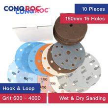 10 Pieces 150mm 6 Inch 15 Holes Flexible Soft Film Sand Paper Hook & Loop Sanding Discs Wet & Dry Film Sand Discs Grit 600~4000 2024 - buy cheap