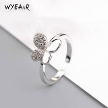 WYEAIIR Cute Butterfly Rhinestone Fashion Sweet Beautiful Silver Color Female Resizable Opening Rings 2024 - buy cheap