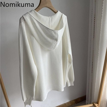 Nomikuma 2021 Spring Summer Thin Hooded Knitted Sweatshirt Causal Korean Hollow-out Hoodies Top Long Sleeve Women Jumpers 6G036 2024 - buy cheap