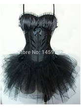 Burlesque Black Lace Overbust Corset +Black Tutu Skirt With Bra Cups Plus Size S-6XL 2pcs 2024 - buy cheap