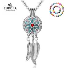 EUDORA 16mm Harmony Ball Pink CZ Flower Feather Tassel Necklace Music Pregnancy Chime Bola Pendant 30"Long Chain for Mother K339 2024 - buy cheap