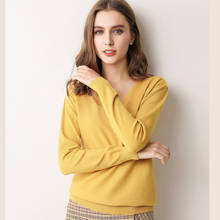 Женский трикотажный свитер, однотонный Свободный пуловер большого размера с v-образным вырезом и длинными рукавами, модель W1151 на весну, 2019 2024 - купить недорого