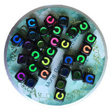 Neon Colors Single Initial Alphabet C Printintg Black Cube Acrylic Beads 100pcs 7*7mm Plastic Letters Beads Fit Bracelet DIY 2024 - buy cheap