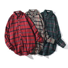 Корейские клетчатые рубашки для мужчин 2020 модная Лоскутная Повседневная рубашка с длинным рукавом оверсайз в стиле хип-хоп Уличная блузка для мужчин 2024 - купить недорого
