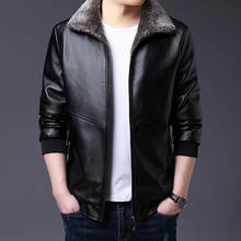 Fur men's fur collar leather jacket thickened plus velvet lapel leather jacket winter jacket slim locomotive men 2024 - buy cheap