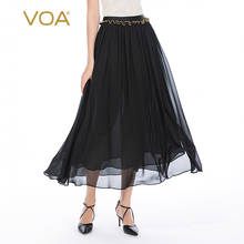 VOA Double Silk Chiffon Luxurious Golden Edible Tree Fungus Office Lady Black Skirt 2021 CE23 Elegant Pleated Woman Skirts 2024 - buy cheap