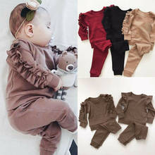 Conjunto de roupas quentes para bebês, 2 pçs, camiseta plissada para recém-nascidos e calças, outono e inverno 2024 - compre barato