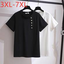 New 2021 Summer Plus Size Tops For Women Large Short Sleeve Loose Cotton Off Shoulder Button O-neck T-shirt 3XL 4XL 5XL 6XL 7XL 2024 - buy cheap