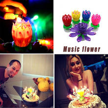 Двойной лотоса музыкальная свеча двойной цветок торт ко дню рождения на плоской подошве вращающийся электронная вращающийся Lotus лампы в форме свечи для детей подарок Вечерние 2024 - купить недорого