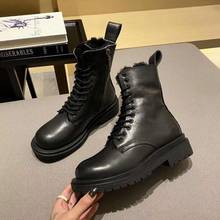 Vallu-Botas retro de piel auténtica con cordones, suela antideslizante de tacón medio, a la moda y cómodas, para invierno, novedad de 2020 2024 - compra barato