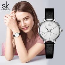 Shengke relógio de pulso feminino pulseira de couro, 4 cores, simples, analógico, de quartzo 2024 - compre barato