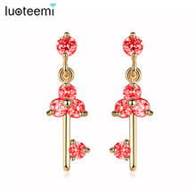 LUOTEEMI Champagne Gold Color Romantic Pink Brilliant CZ Heart Key Stud Earrings For Women Girls Fashion Jewelry Christmas Gift 2024 - buy cheap