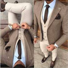 Latest Winter Tweed Man Business Suits Groom Tuxedos Slim Fits Men Prom Party Suits Coat Trousers Sets (Jacket+Vest+Pant) 2024 - buy cheap