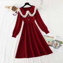 Elegante vestido de punto rojo para mujer, primavera y otoño, nuevo suéter de manga larga con cuello de muñeca, vestido Midi de oficina, 2021 2024 - compra barato