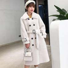 Korea Women Winter Warm Faux Fur Jackets Turn Down Collar Natural Sheepskin Long Woolen Coats Plush Thick Jackets 2024 - buy cheap