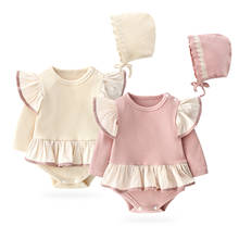 Fashion Baby Girl’s Long-sleeved Romper Spring Solid Color Ruffles Jumpsuits and Beanies 2024 - buy cheap