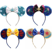 Faixa de cabelo com lantejoulas e coroa anna, acessório para cabelo para decoração de festa com orelhas do mickey 2024 - compre barato