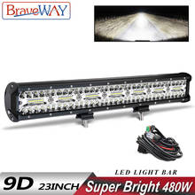 Braveway-barra de luz led tri-row, 23 polegadas, 480w, super brilhante, 12v, 24v, combo de barras 4x4, holofote de trabalho para caminhões 2024 - compre barato