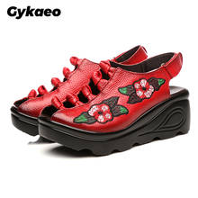 Gykaeo Vintage High Heels Sandals Ladies Comfortable Soft Bottom Genuine Leather Shoes Women Sandals Feminina Chaussures Femme 2024 - buy cheap