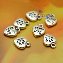 Acessórios para bijuterias, 30 tamanhos-13x10mm, formato de coração banhado a prata, antigo, amor do meu cachorro com pata 2024 - compre barato