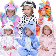 Kigurumi-Pijama de invierno para niños, mono de dormir de franela, unicornio, Animal 2024 - compra barato