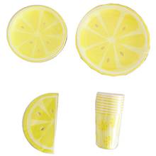 Hot Stamping Yellow Lemon Paper Cup Plate Napkin Straw Knife Fork Spoon Disposable Tableware Set Holiday Party Supplies 2024 - buy cheap