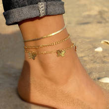 Kinfolk nova moda borboleta tornozeleiras para mulheres cor de ouro corrente tornozelo pulseira em hhe perna 2021 boêmio pé jóias 2024 - compre barato
