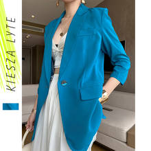 Blazer fino de verão feminino, casaco casual azul de chiffon com mangas de três quartos, roupa protetora, moda de verão, 2020 2024 - compre barato