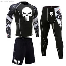 New Men's Tracksuit Long-sleeved Top Sports Leggings Gym Clothing Skull T-shirt Running pants Quick dry compression sportswear 2024 - buy cheap