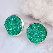 8Seasons Copper Post Stud Earrings Round Silver color Green AB Color W/ Stoppers 16mm x 14mm Hot new 2024 - buy cheap