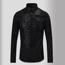 Minglu Black White Mens Shirts Luxury Sequin Embroidery Long Sleeve Causal Mens Dress Shirts Slim Fit Party Male Shirts 3XL 2024 - buy cheap