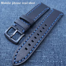 Handmade Genuine Leather Thick line Watch Strap Wristband 20mm 22mm 24mm High Quality Vintage Casual Black Watch Band Watchband 2024 - buy cheap