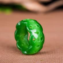 Anel de jade verde natural chinês, joias da moda com pingente de jadeíte, esculpida à mão, para presentes e área de sorte 2024 - compre barato