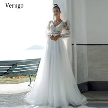 Verngo 2021 Elegant White Boho Puff Sleeves Lace Wedding Dress Long Sleeves Bride Dress V Neck Tulle Backless Bridal Gown 2024 - buy cheap