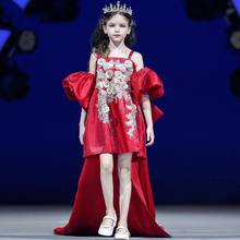 Children Girls Dress Lace Stitching High-end Birthday Party Trailing Evening Gown Catwalk Piano Prom Red Dress for girls L54 2024 - buy cheap