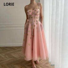 LORIE Blush Pink Prom Dresses 2021 Shiny Stars Tea Length Evening Gown Arabic Girl Party Celebrity Dress for Graduation 2024 - buy cheap