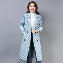 Женская осенне-зимняя куртка из искусственной норки, теплая свободная длинная куртка, женский двубортный клетчатый Повседневный свитер, верхняя одежда, 2020 2024 - купить недорого