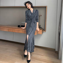 Office Bandage Vintage Sexy Party Dress Wrap Spring Dresses V Neck Bright Silk Draped Long Sleeve Women Knitting Dress Vestidos 2024 - buy cheap