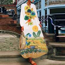 ZANZEA 2021 Casual Floral Dress Stylish Women's Printed Sundress Long Sleeve Maxi Vestidos Female V Neck Beach Robe Oversized 2024 - buy cheap