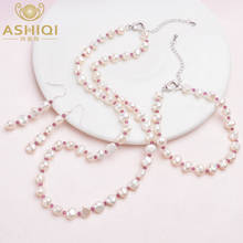 Ashiqi-conjunto de joias de pérola barroca, pérolas verdadeiras, água doce, colar, pulseira de cristal natural para mulheres, recém-chegado 2024 - compre barato